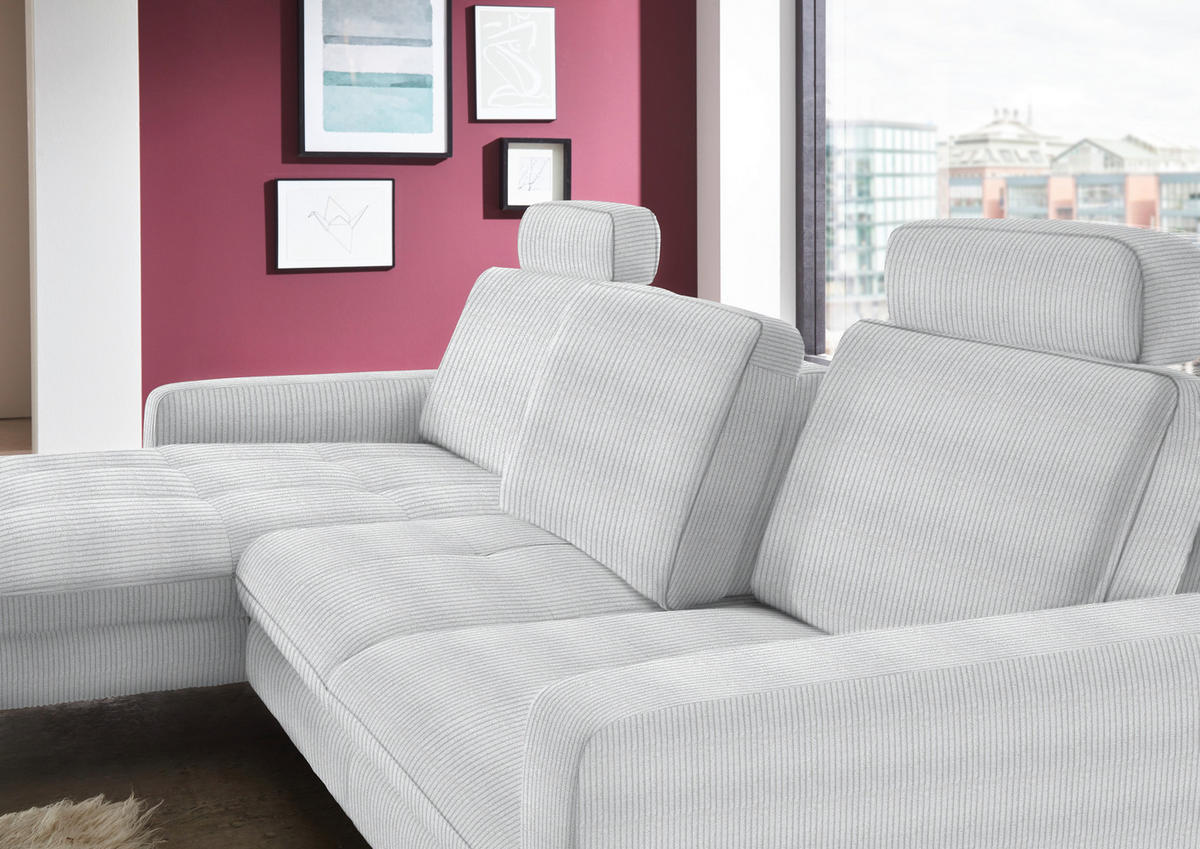 ECKSOFA in Cord Hellgrau  - Hellgrau/Schwarz, Design, Textil/Metall (178/302cm) - Beldomo Style
