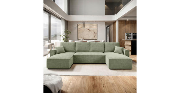 WOHNLANDSCHAFT Salbeigrün Cord  - Salbeigrün/Schwarz, KONVENTIONELL, Kunststoff/Textil (140/305/140cm) - Carryhome