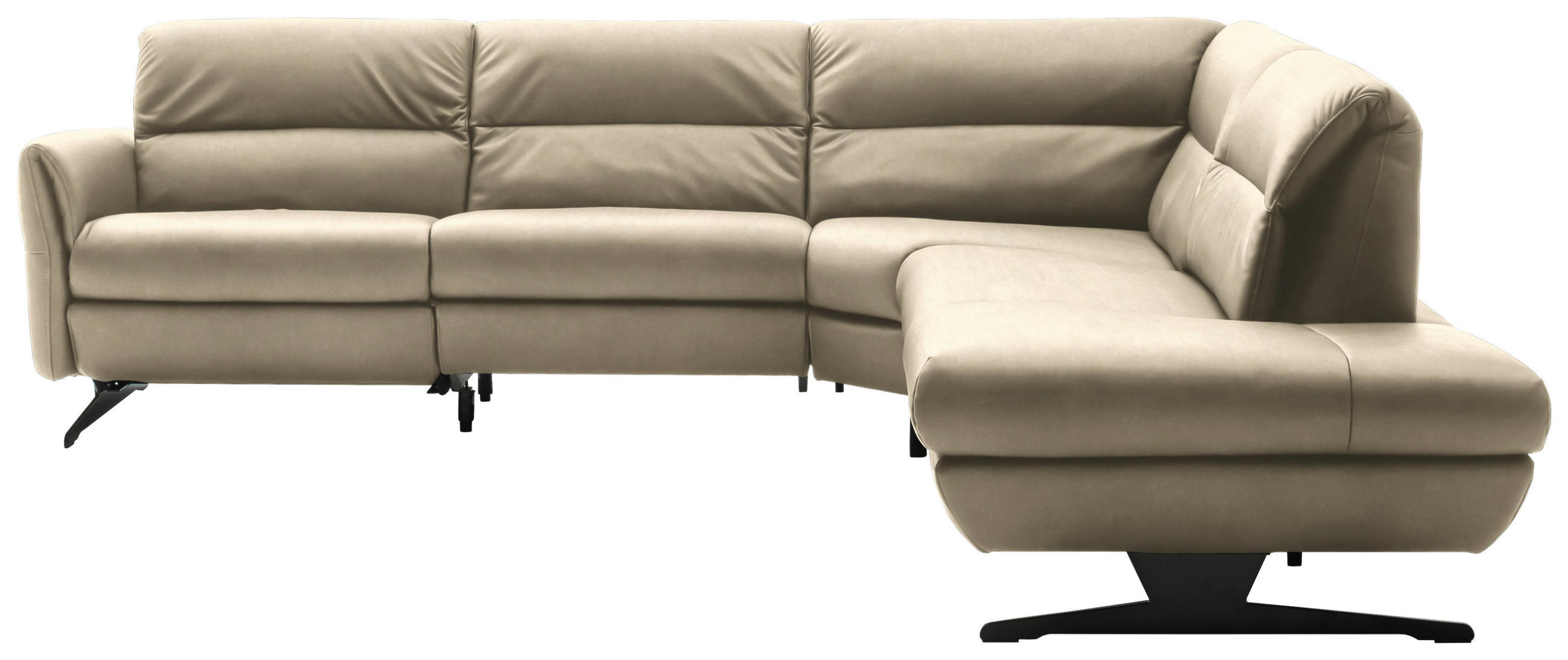 ECKSOFA Ecru Echtleder  - Ecru/Schwarz, Design, Leder/Metall (286/258cm) - Schöner Wohnen