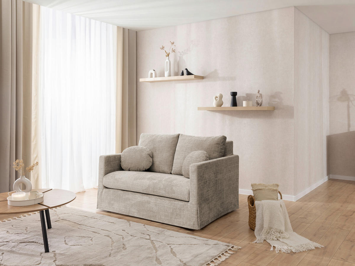 2-SITZER-SOFA PAPHOS in Chenille Beige  - Beige/Schwarz, Design, Kunststoff/Textil (140/89/95cm) - P & B