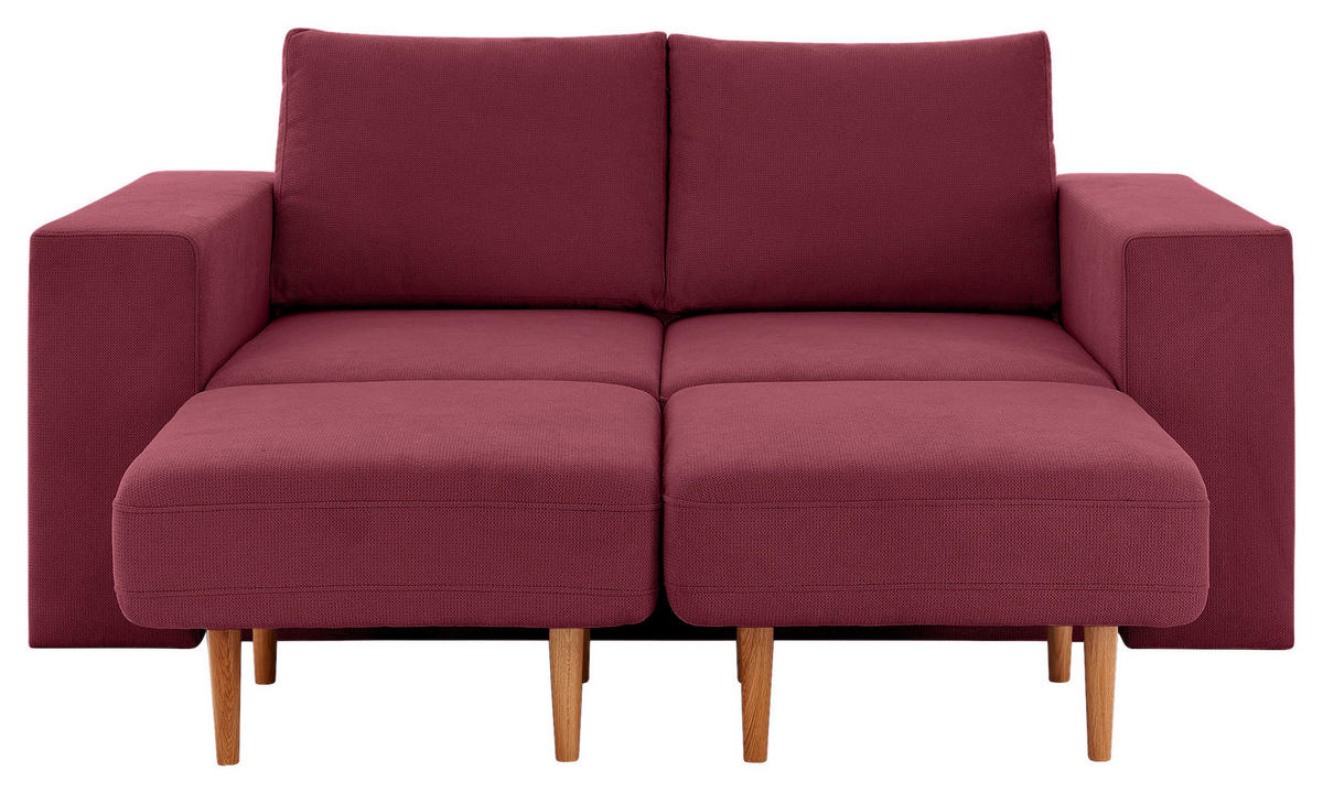 VIERSITZER-SOFA inkl. Hocker LOOKS V-2 Webstoff Rot, Beere  - Eichefarben/Beere, Design, Holz/Textil (252/96/107cm) - LOOKS by W.Joop