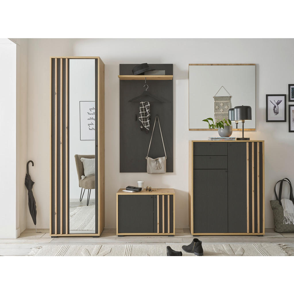 Thumbnail - Xxxl Schuhschrank Volano, Schwarz, Eiche Artisan, Kunststoff, 5 Fächer, 2 Schubladen, 80x105x38 cm, Beimöbel erhältlich,...