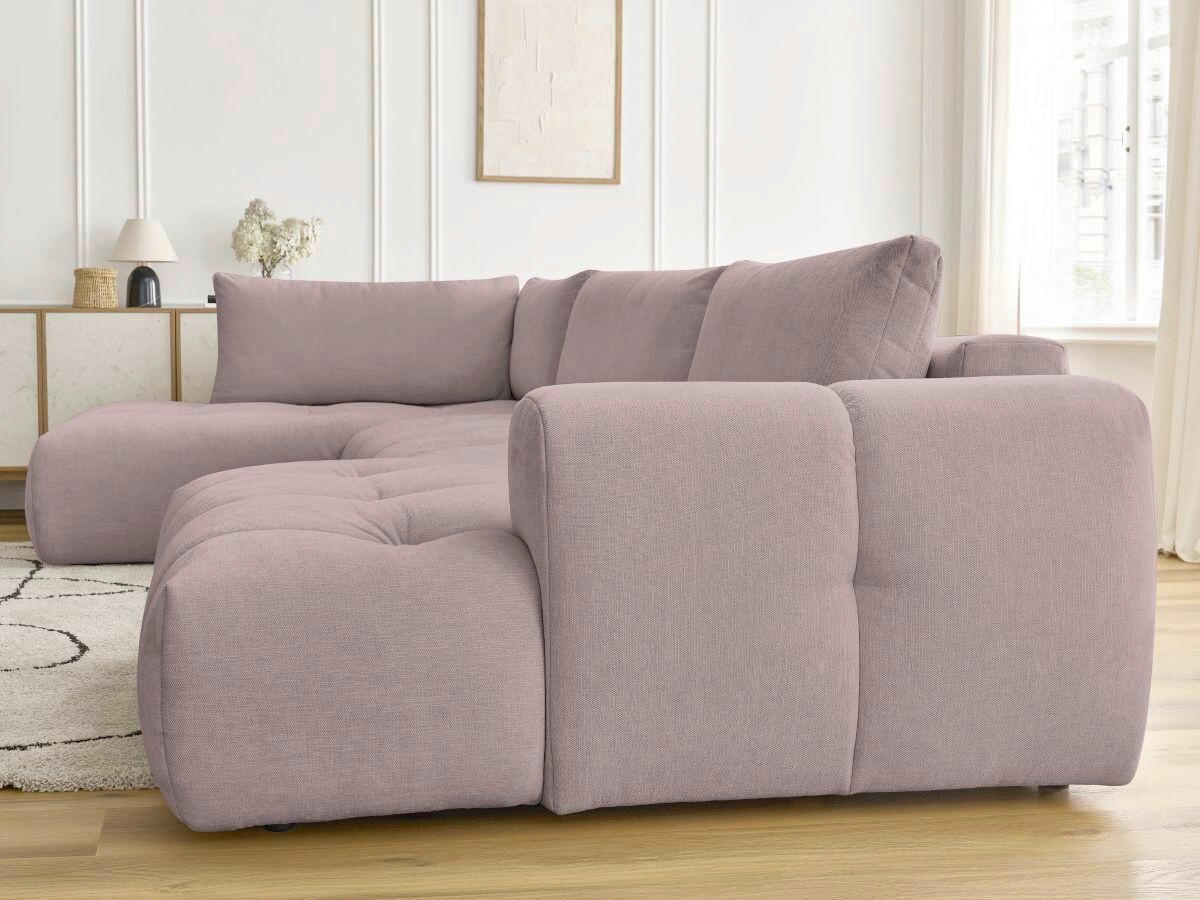 WOHNLANDSCHAFT  FUJI  Pink Leinenoptik  - Pink/Schwarz, MODERN, Kunststoff/Textil (204/377/160cm)