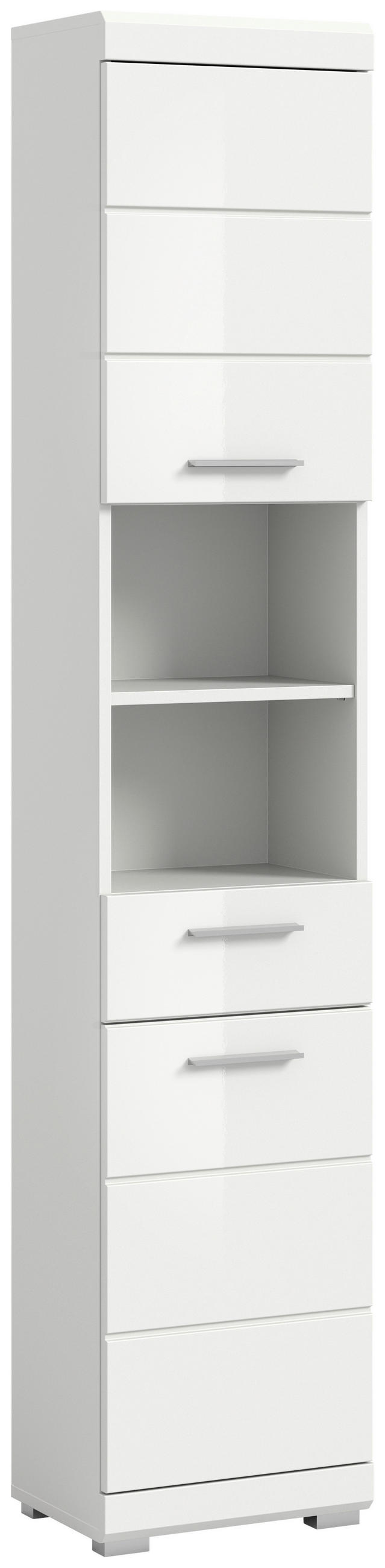 HOCHSCHRANK 37/191/31 cm  - Weiß Hochglanz/Silberfarben, MODERN, Holzwerkstoff/Kunststoff (37/191/31cm) - MID.YOU