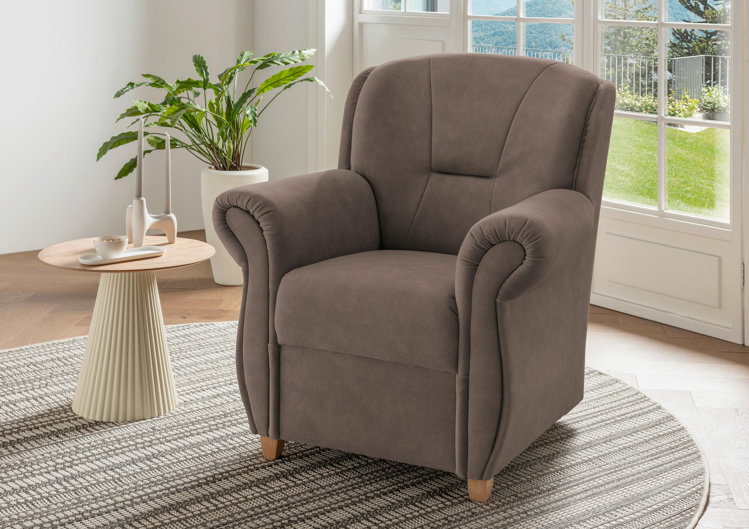 SESSEL in Mikrofaser Braun  - Wildeiche/Braun, KONVENTIONELL, Holz/Textil (91/100/88cm) - Livetastic