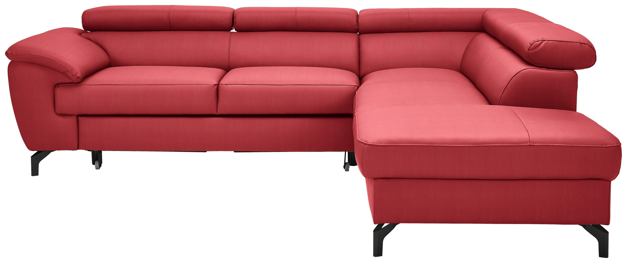 ECKSOFA in Echtleder Rot  - Rot/Schwarz, Design, Leder/Metall (256/220cm) - Celina Home