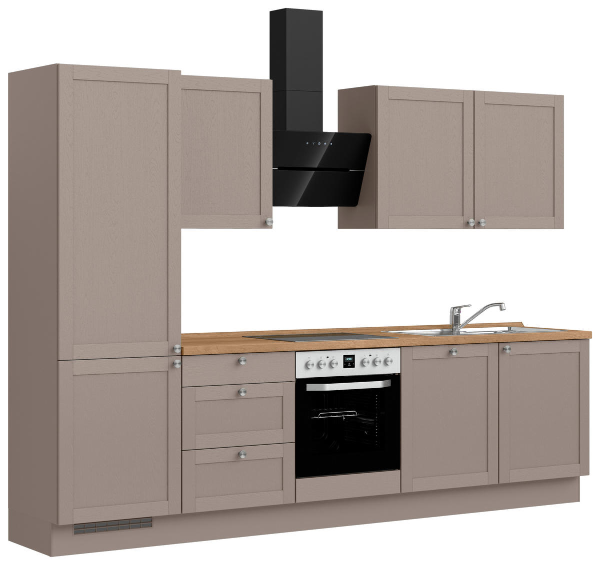 KÜCHENBLOCK Frame 300 cm  in Eichefarben, Beigebraun  - Edelstahlfarben/Eichefarben, MODERN, Holzwerkstoff/Metall (300cm) - Nobilia