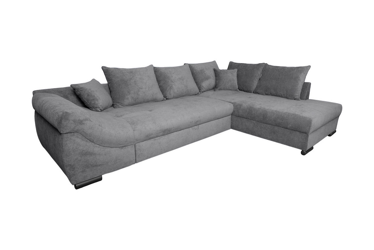 ECKSOFA ATLANTA Dunkelgrau Struktur Liegefläche im Originalstoff  - Dunkelgrau/Schwarz, Design, Textil/Metall (298/202cm) - MID.YOU