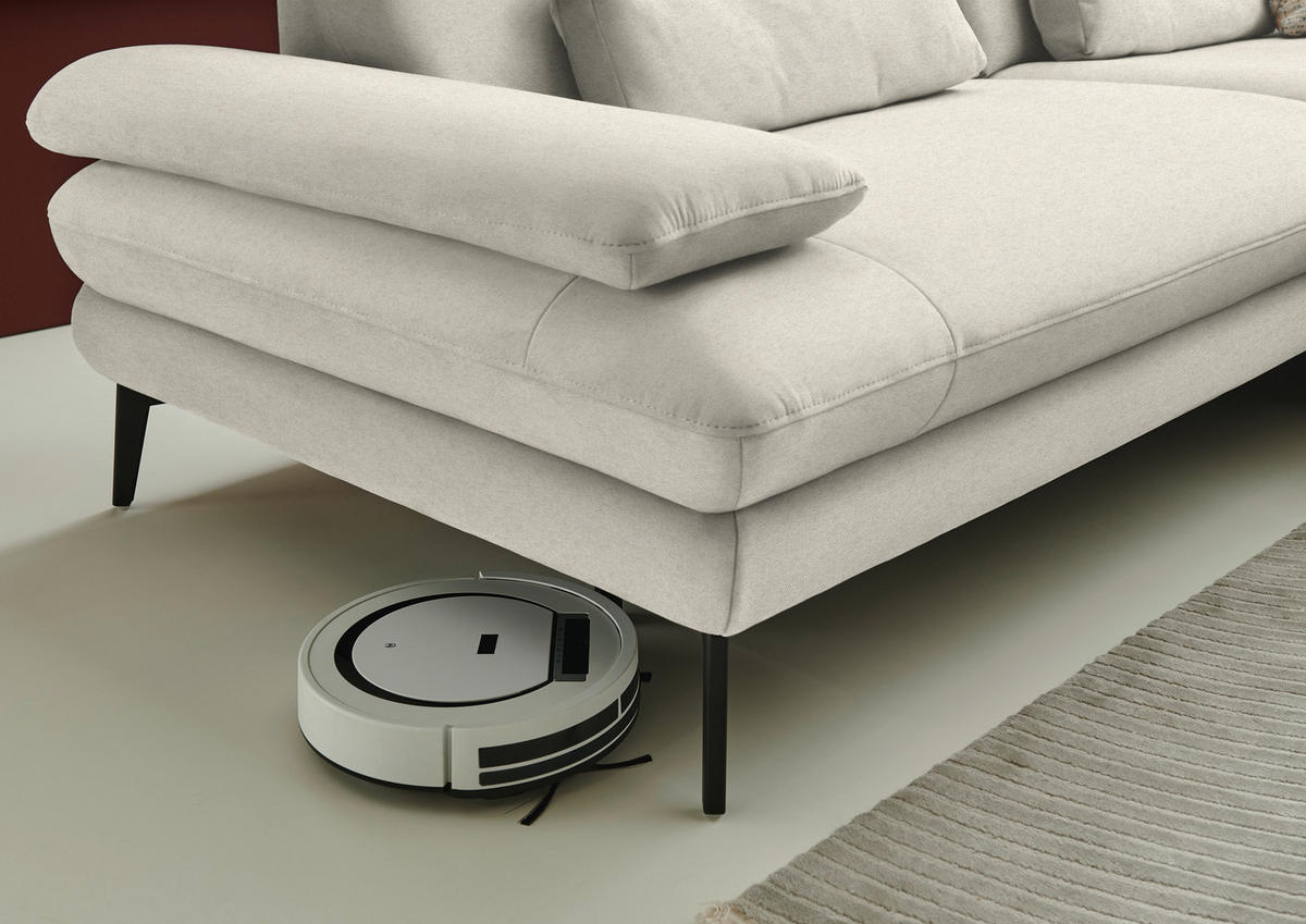 ECKSOFA  in Chenille, Flachgewebe Naturfarben  284/180 cm  - Schwarz/Naturfarben, Design, Textil/Metall (284/180cm) - Dieter Knoll