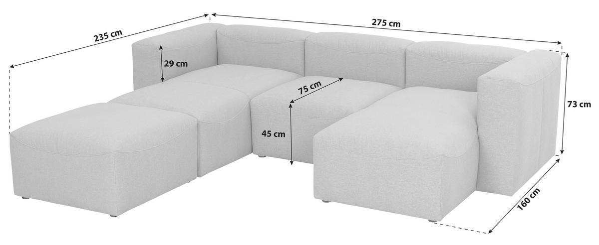 WOHNLANDSCHAFT Creme Flachgewebe  - Creme, Design, Kunststoff/Textil (235/275/160cm) - Max Winzer