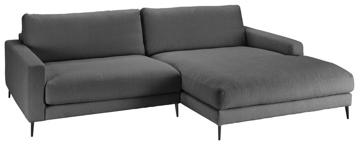ECKSOFA Anthrazit Flachgewebe  - Anthrazit/Schwarz, Design, Textil/Metall (272/190cm) - Pure Home Lifestyle