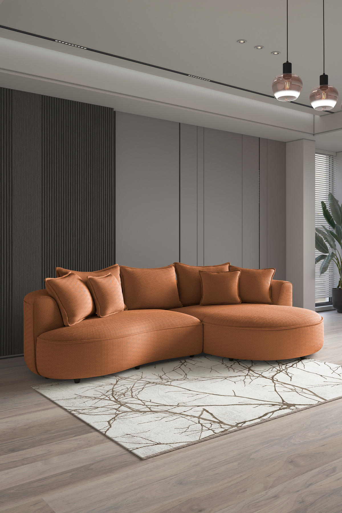 ECKSOFA in Velours, Struktur Terracotta  - Terracotta/Schwarz, Modern, Kunststoff/Textil (287/168cm) - Livetastic