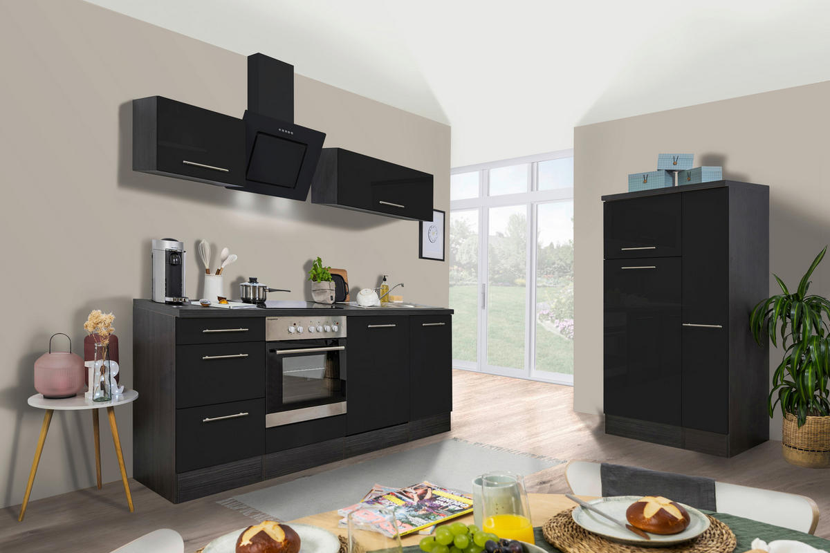 KÜCHENBLOCK 310 cm   in Schwarz, Eichefarben  - Edelstahlfarben/Eichefarben, Basics, Holzwerkstoff/Metall (310cm) - Respekta