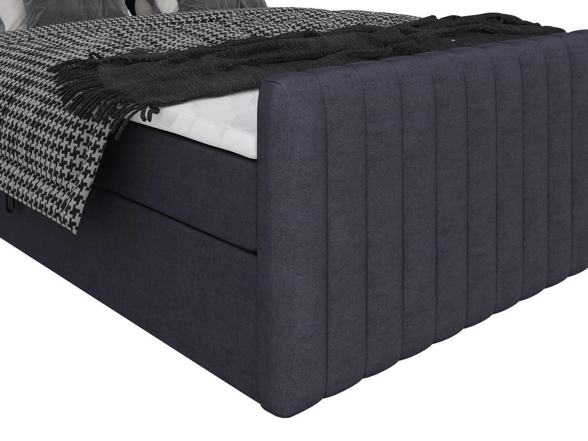 BOXBETT 160/200 cm,  in Graphitfarben, gepolstertes Kopfteil, Bettkasten, Topper, Matratzen, H3 + H3 = fest  - Schwarz/Graphitfarben, Basics, Kunststoff/Textil (160/200cm) - Chameo