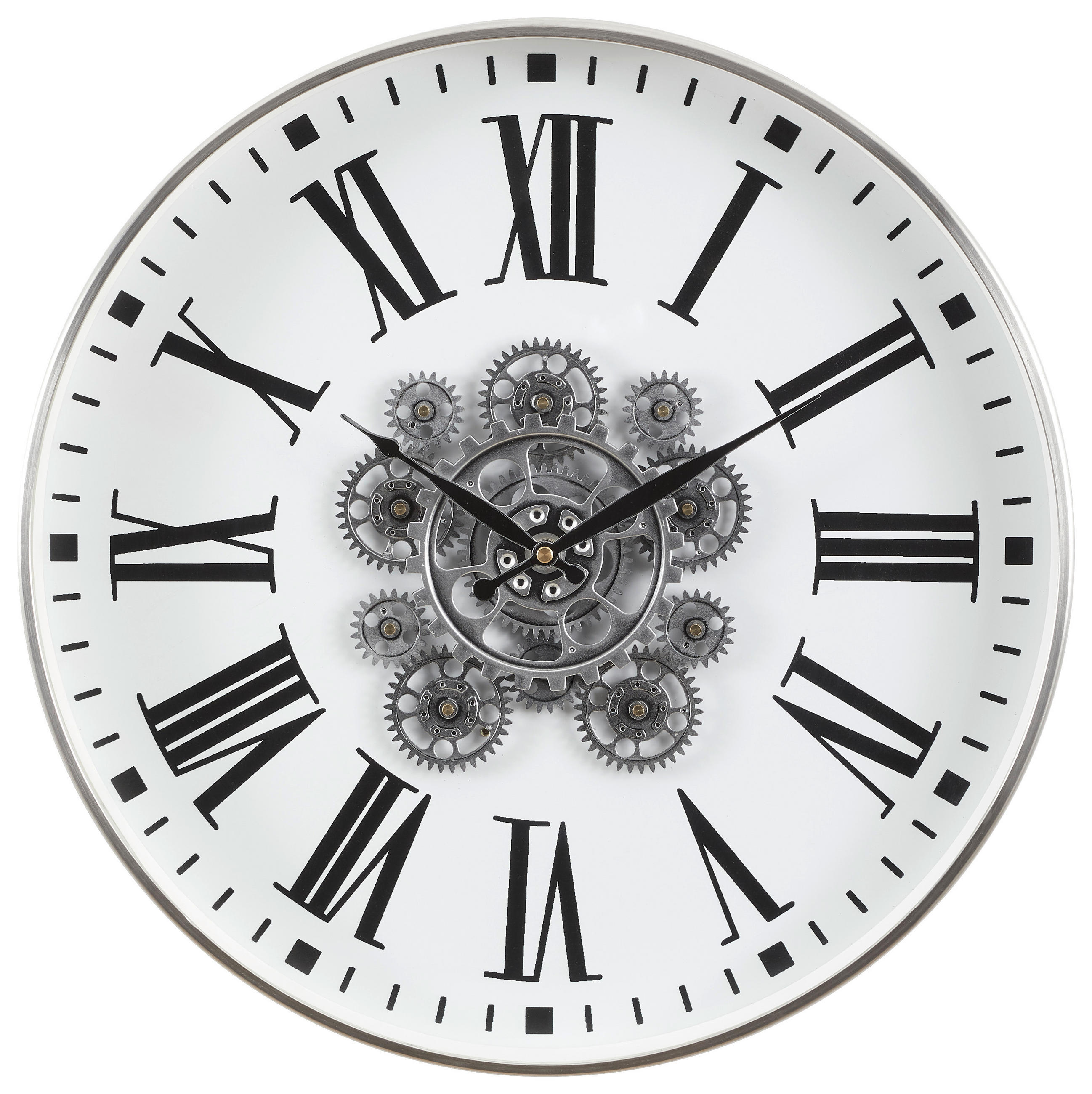 WANDUHR  Silberfarben, Weiß 45 cm  - Silberfarben/Weiß, Basics, Glas/Holzwerkstoff (45cm) - Ambia Home