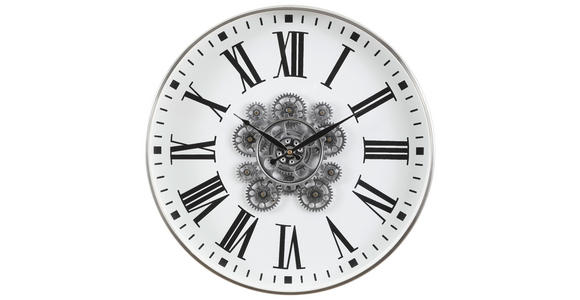 WANDUHR  Silberfarben, Weiß 45 cm  - Silberfarben/Weiß, Basics, Glas/Holzwerkstoff (45cm) - Ambia Home