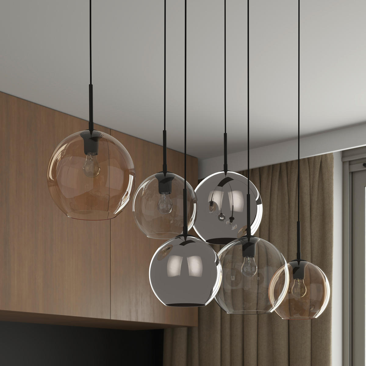 HÄNGELEUCHTE Amelie 97,5/42,5/150 cm   - Klar/Bernsteinfarben, Basics, Glas/Metall (97,5/42,5/150cm) - Novel