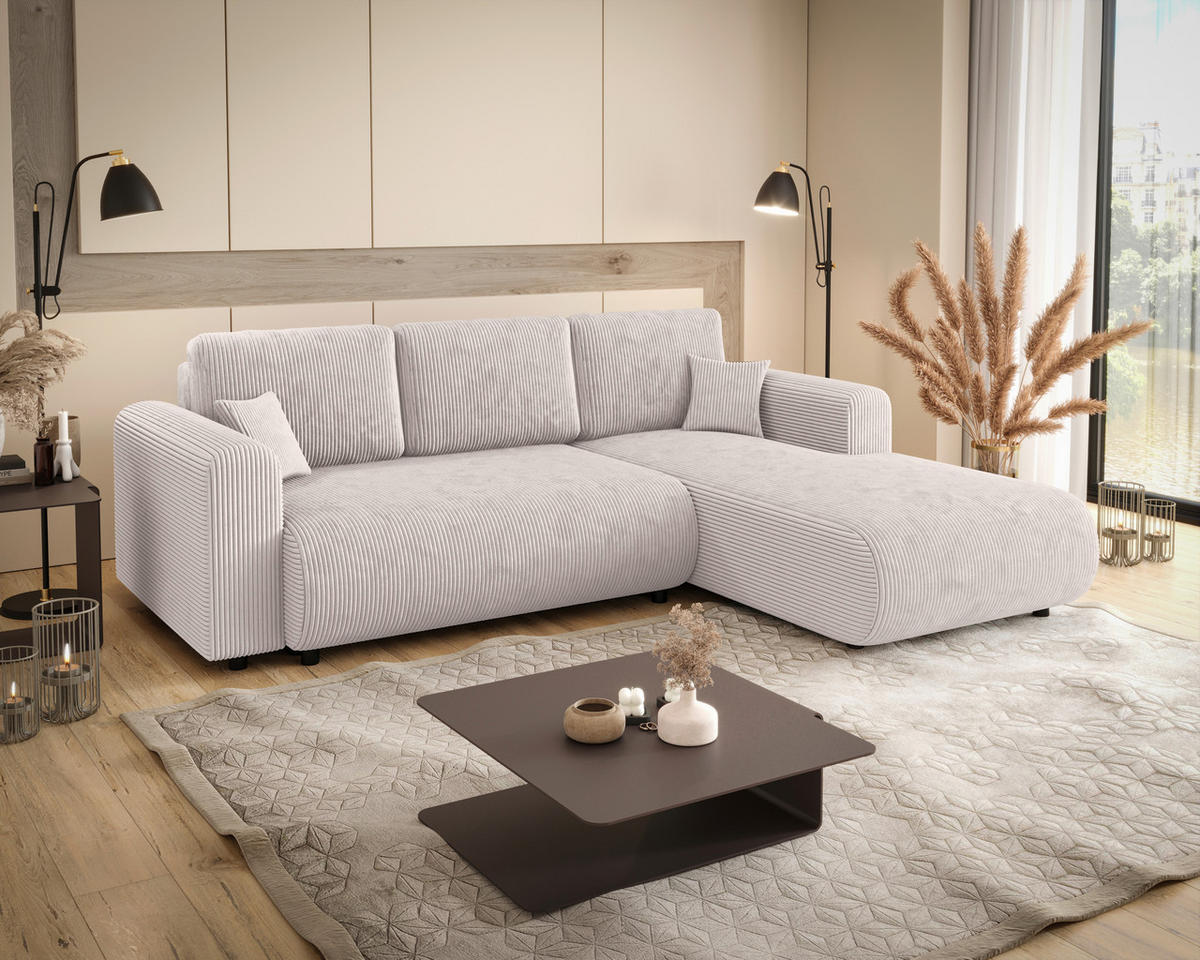 ECKSOFA inkl. Funktionen Beige Cord  - Beige/Schwarz, KONVENTIONELL, Kunststoff/Textil (260/200cm) - Xora