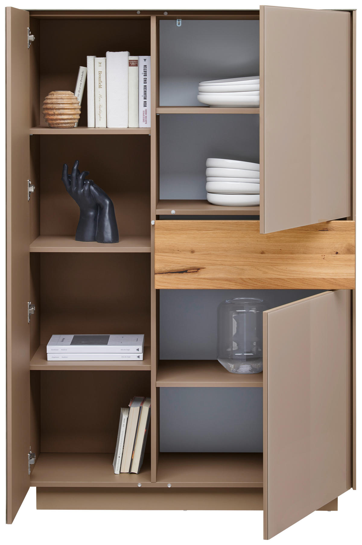 HIGHBOARD  in 101/150/42 cm  - Taupe/Eichefarben, Design, Glas/Holz (101/150/42cm) - Novel