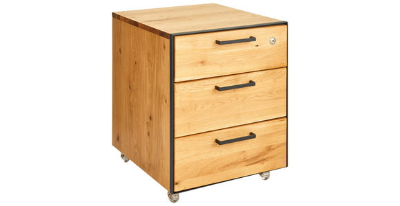 ROLLCONTAINER Asteiche teilmassiv Eichefarben, Graphitfarben  - Eichefarben/Anthrazit, Natur, Holz/Kunststoff (43/57/50cm) - Linea Natura