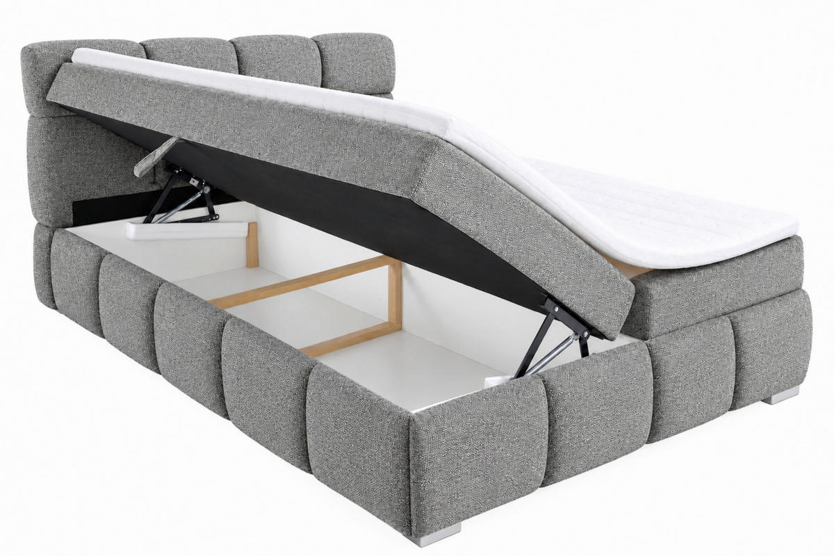 BOXBETT 140/200 cm,  in Grau, Bettkasten, Topper,  - Chromfarben/Grau, MODERN, Holz/Kunststoff (140/200cm) - MID.YOU
