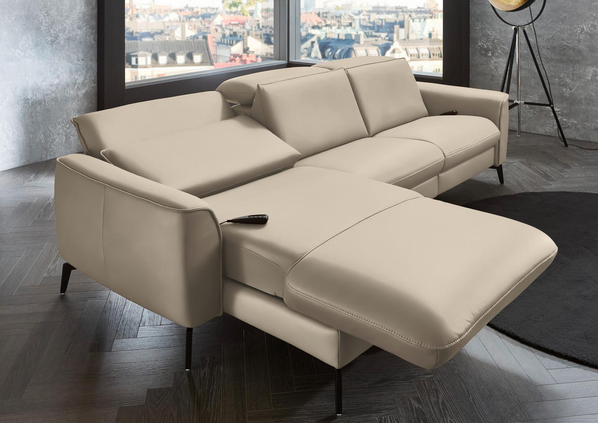 ECKSOFA in Echtleder Ecru  168/281 cm  - Ecru/Schwarz, Natur, Leder/Metall (168/281cm) - Valdera