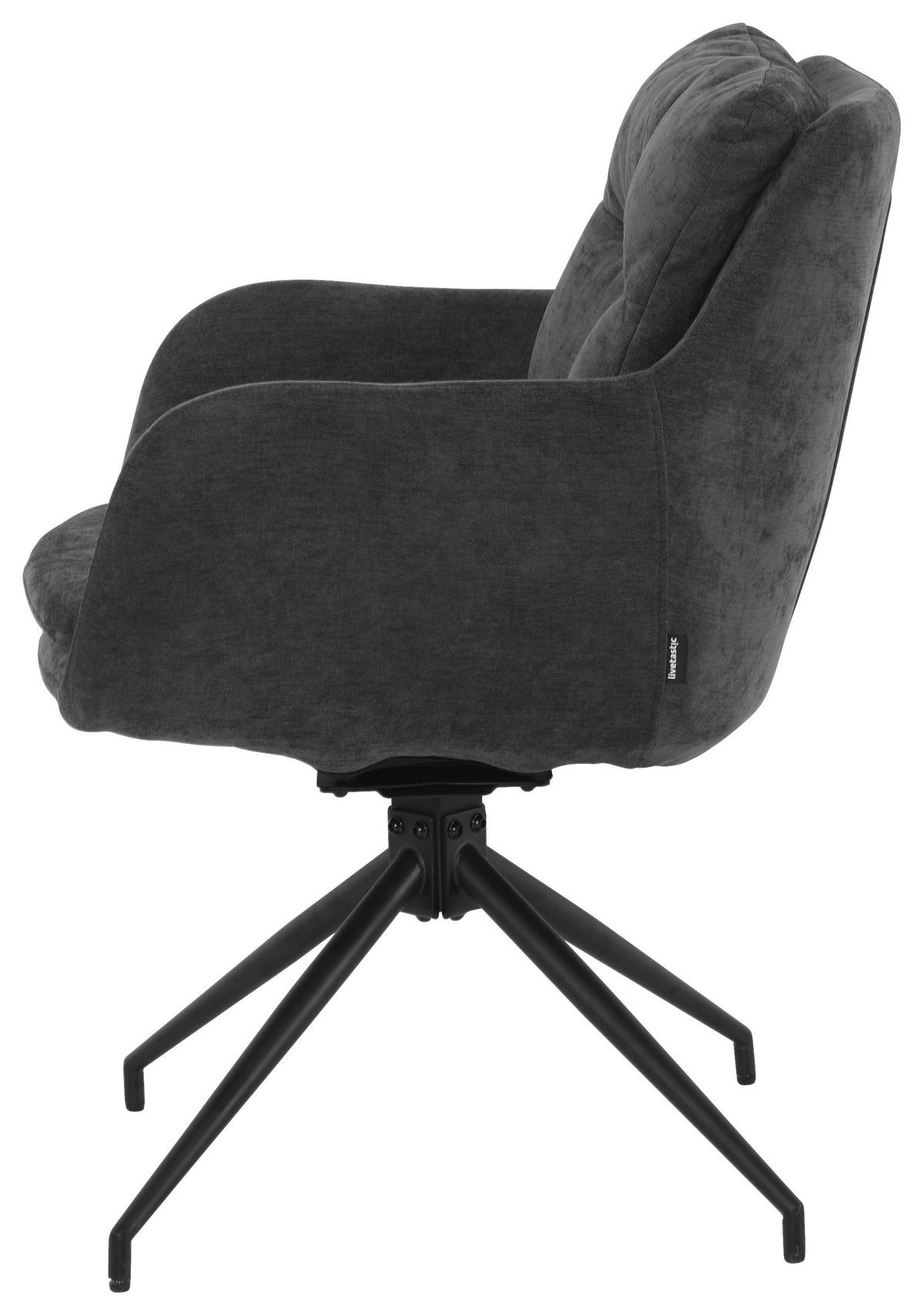 ARMLEHNSTUHL  Sitzfläche 180° drehbar, automatische Rückholfunktion Chenille  Schwarz, Dunkelgrau  - Dunkelgrau/Schwarz, MODERN, Textil/Metall (57.5/82/65cm) - Livetastic