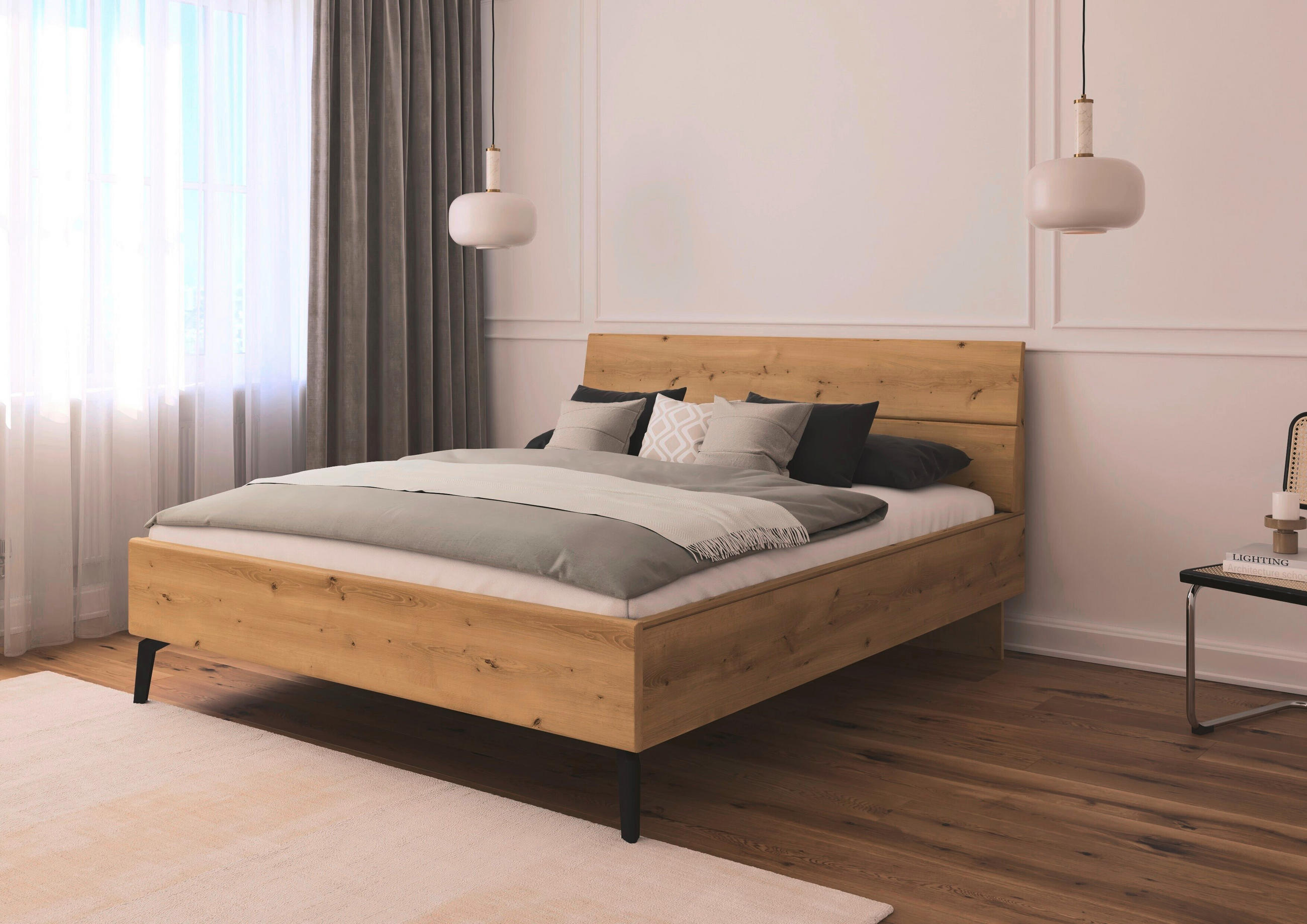 ÁGY 160/200 cm  tölgyfa színű  - tölgyfa színű/fekete, Basics, faalapú anyag/fa (160/200cm) - Novel