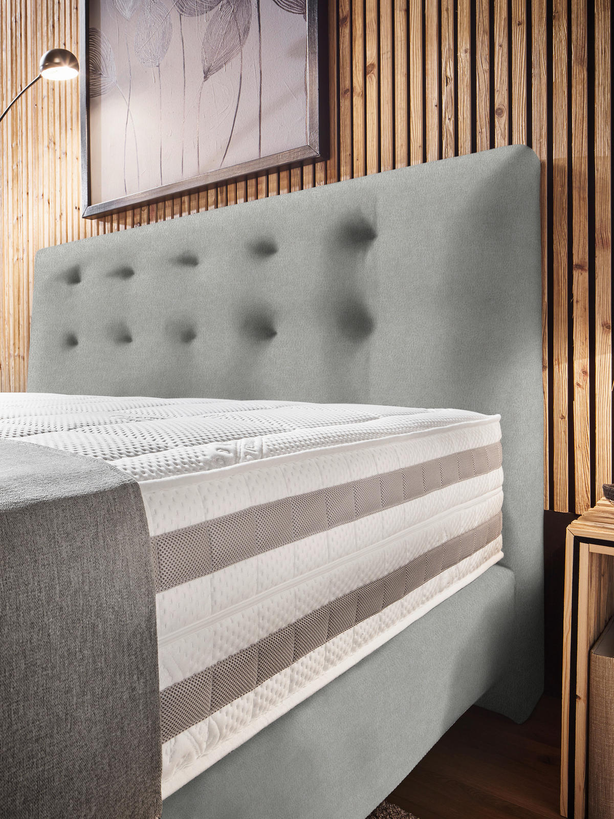 BOXSPRINGBETT 200/200 cm  in Hellgrau  - Hellgrau, KONVENTIONELL, Holz/Textil (200/200cm) - Dieter Knoll