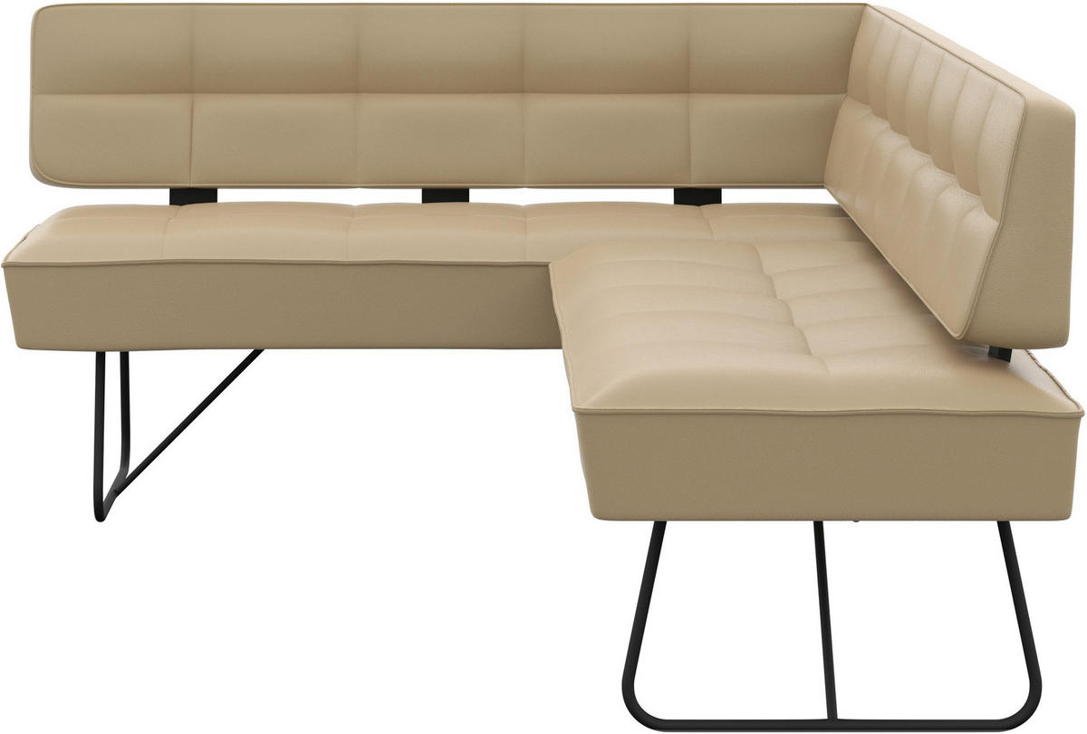 ECKBANK 165/207 cm Echtleder Beige   - Beige/Schwarz, Design, Leder/Metall (165/207cm) - Moderano