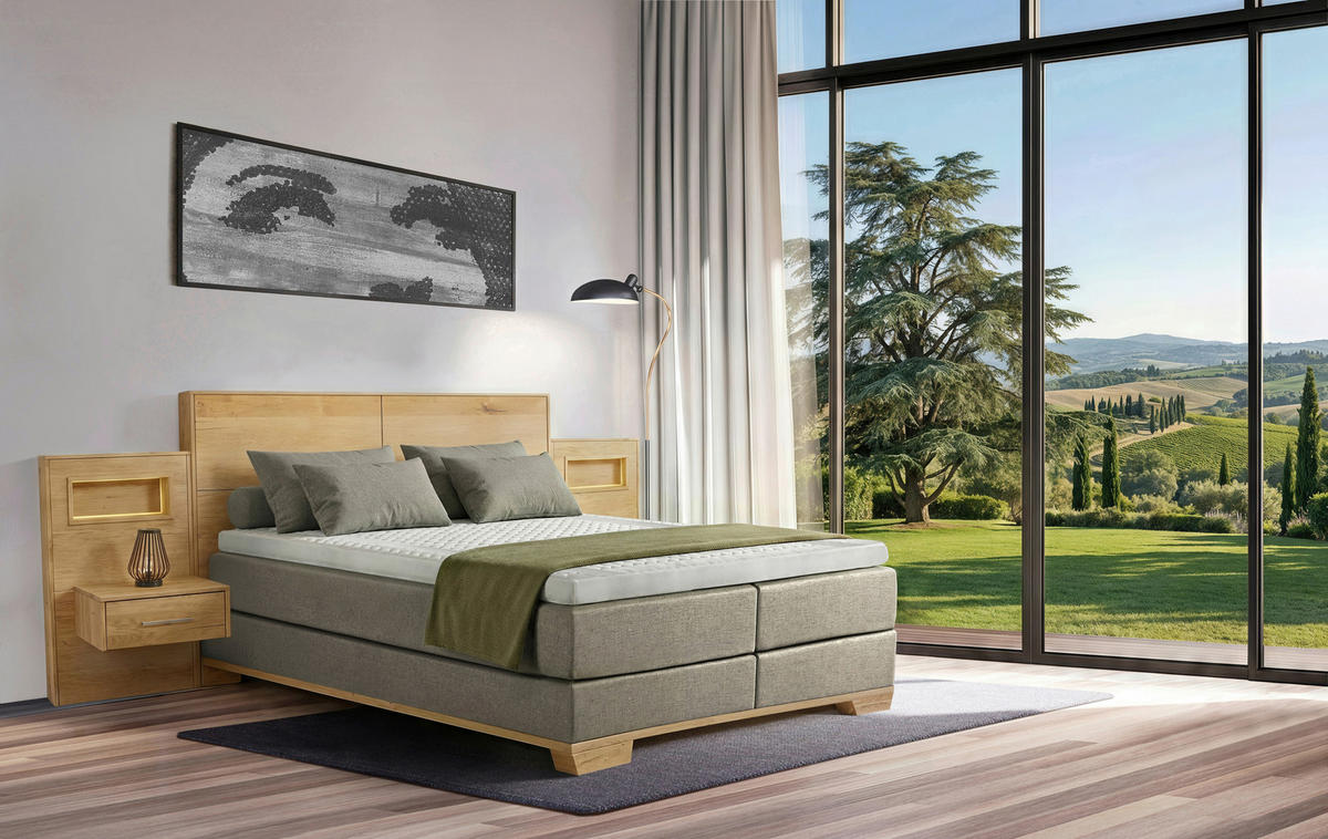 BOXSPRINGBETT 180/200 cm  in Zirbelkieferfarben, Beige  - Zirbelkieferfarben/Beige, Natur, Holz/Textil (180/200cm) - Valnatura