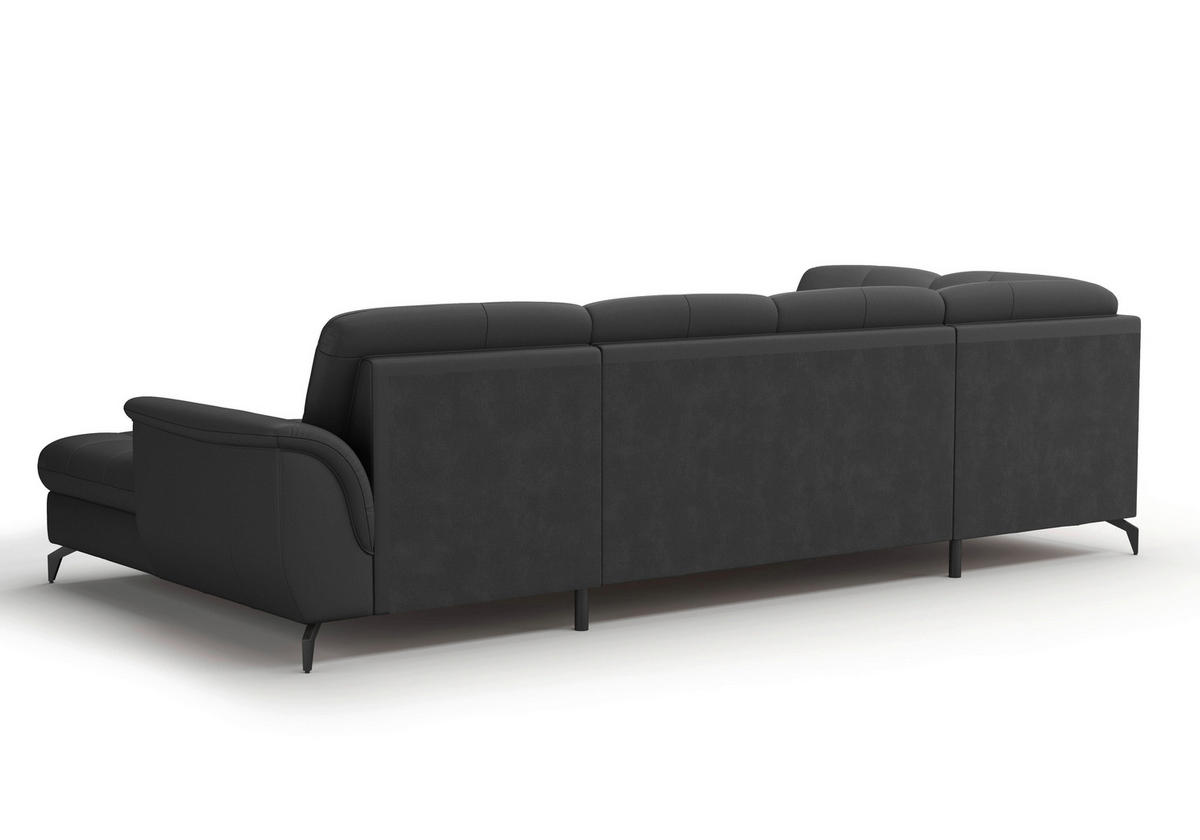 WOHNLANDSCHAFT Schwarz Kombination Echtleder/Stoff Vliesstoff  - Schwarz, MODERN, Leder/Textil (212/319/164cm) - Sit & More