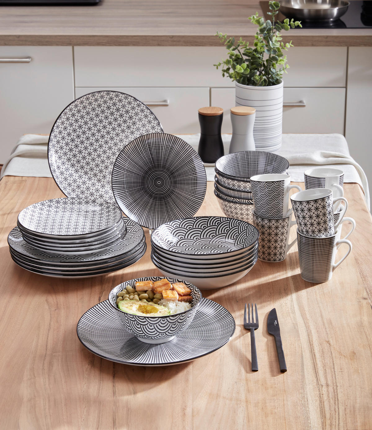 KOMBINOVANÝ SERVIS Tokyo 30-dielne  - čierna/biela, Trend, keramika - Novel
