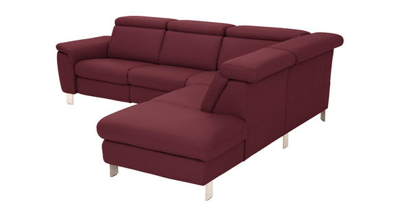 ECKSOFA in Echtleder Weinrot  - Weinrot/Alufarben, Design, Leder/Metall (271/242cm) - Cantus