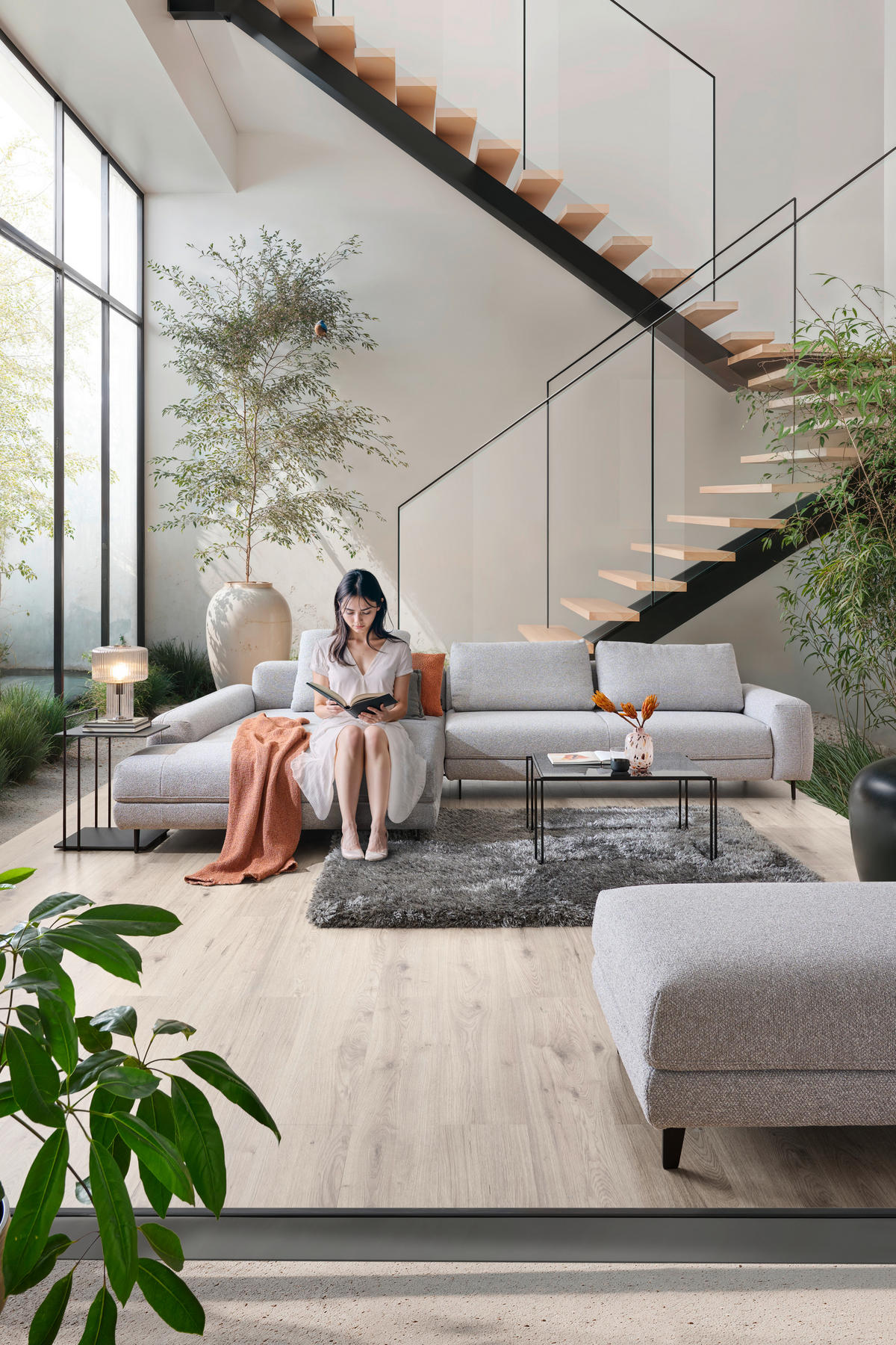 ECKSOFA  in Flachgewebe Hellgrau  225/355 cm  - Anthrazit/Hellgrau, Design, Textil/Metall (225/355cm) - Johann Jakob