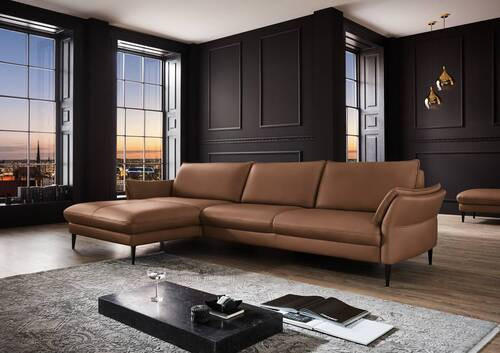 ECKSOFA Braun Echtleder  - Schwarz/Braun, Design, Leder/Metall (172/334cm) - Hukla
