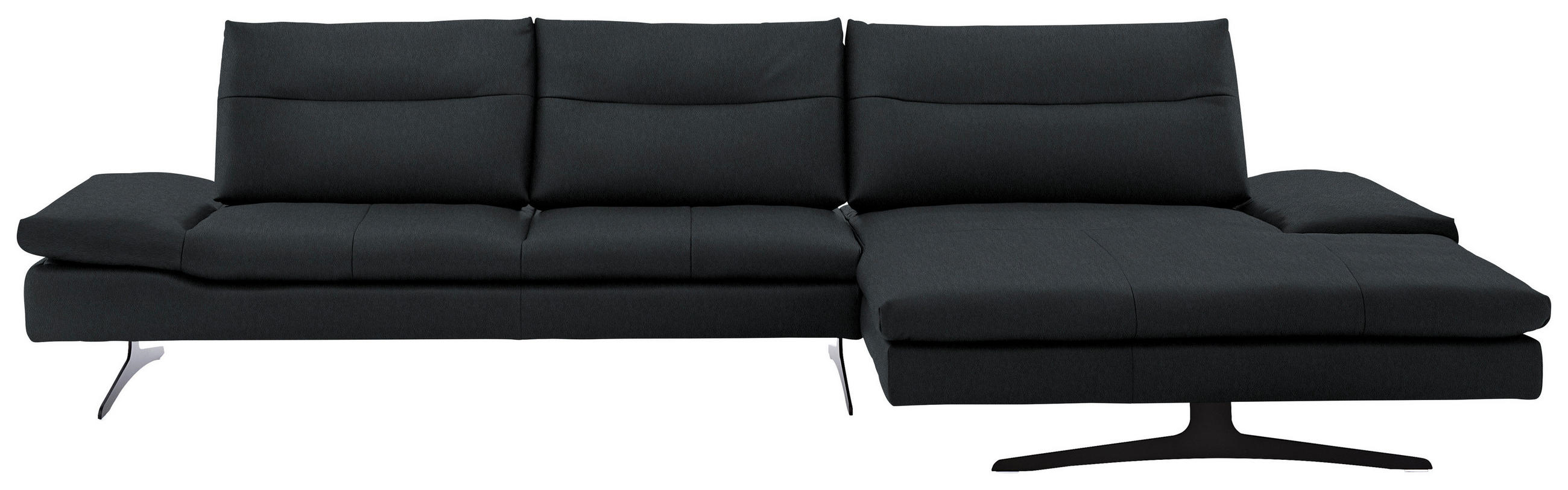 ECKSOFA in Echtleder Schwarz  - Schwarz, Modern, Leder/Metall (342/158cm) - Chilliano