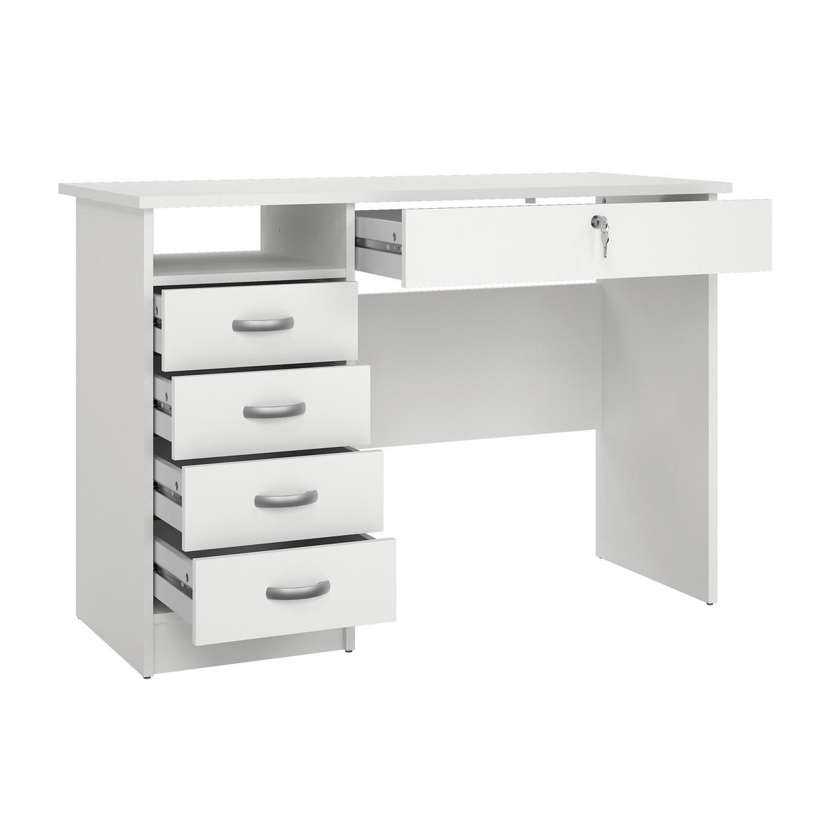 SCHREIBTISCH 109,3/48,5/75,6 cm  in Weiß  - Silberfarben/Weiß, MODERN, Holzwerkstoff/Kunststoff (109,3/48,5/75,6cm) - MID.YOU