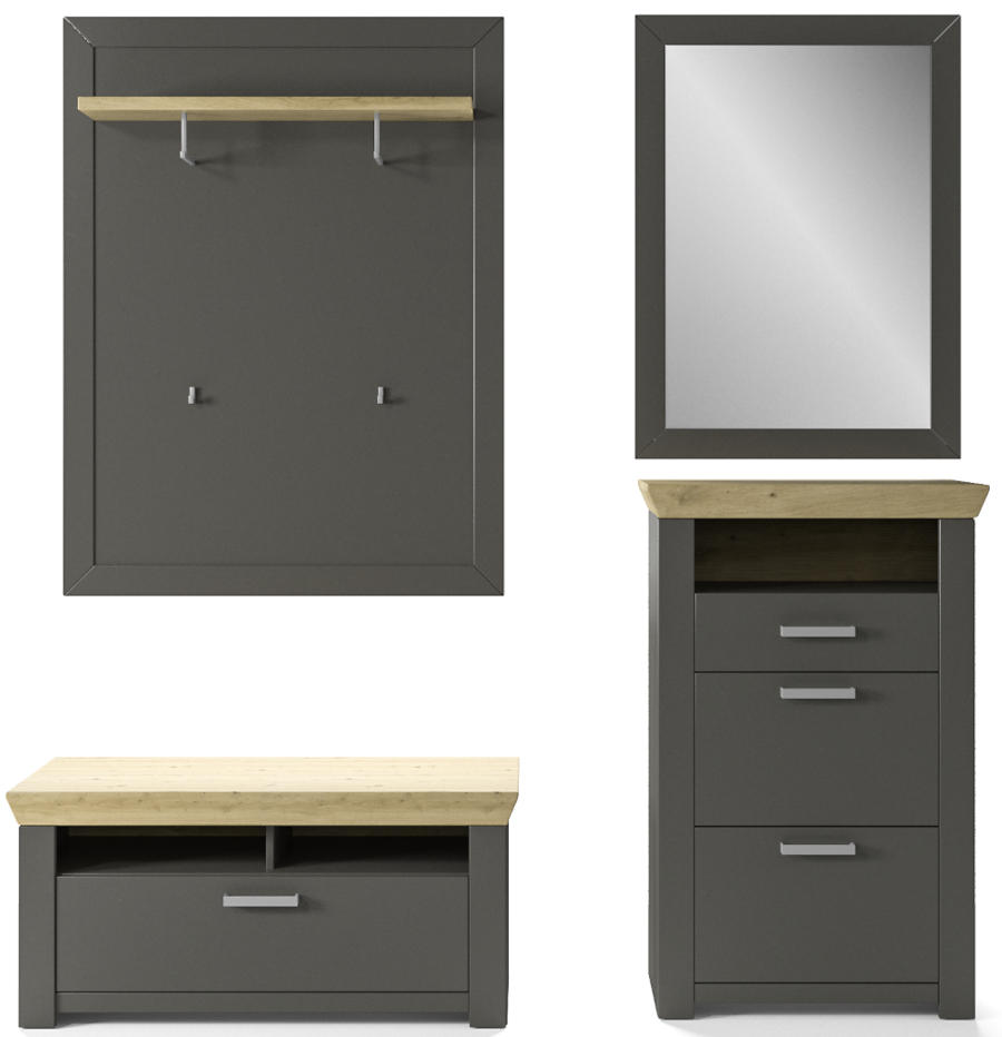 GARDEROBE 4-teilig  in 190/209/51,2 cm  - Eichefarben/Graphitfarben, Basics, Holzwerkstoff (190/209/51,2cm) - SetOne by Musterring