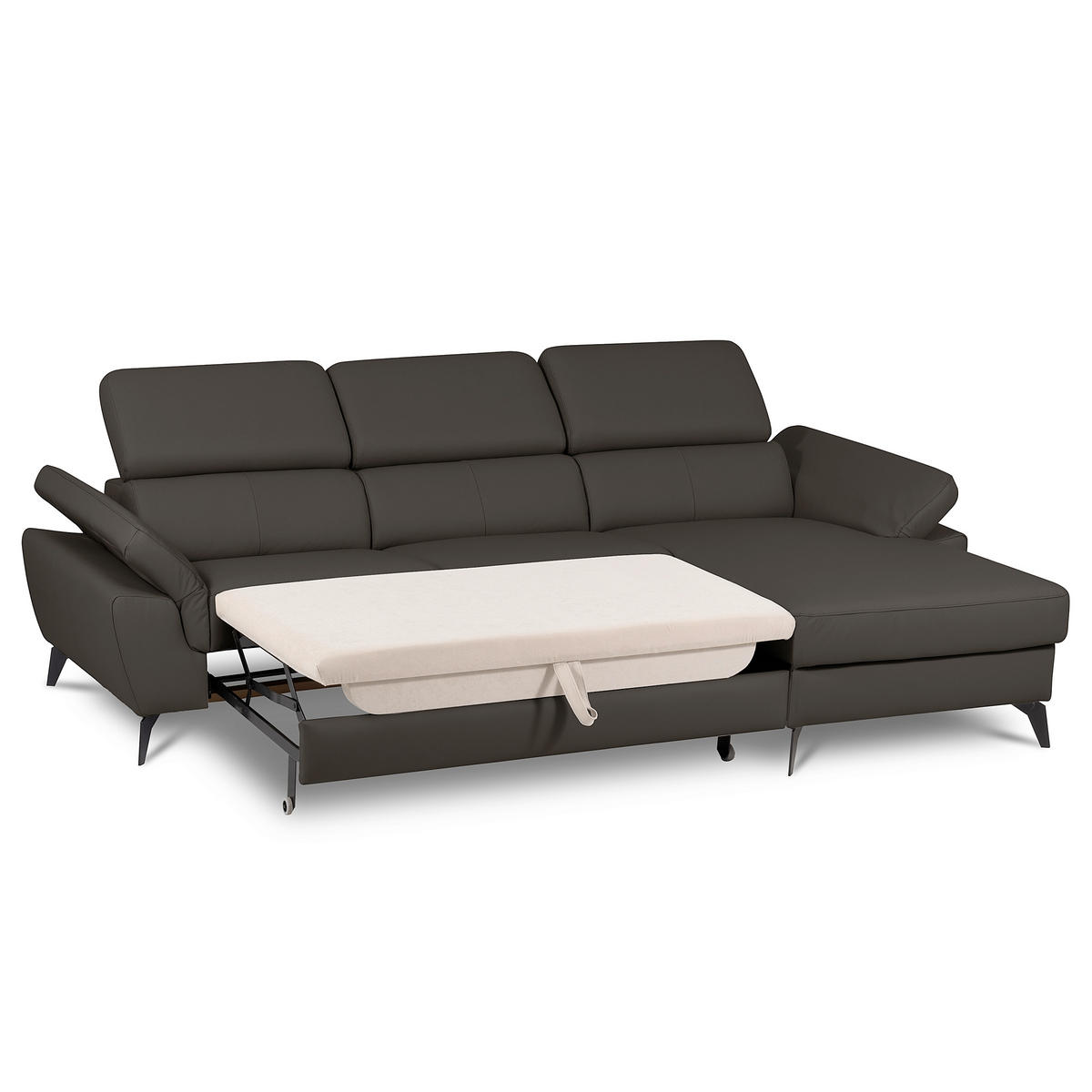 ECKSOFA SONO in Lederlook Echtleder Dunkelbraun Bettkasten, Armteilverstellung, Kopfteilverstellung  252/179 cm  - Dunkelbraun/Schwarz, Design, Leder/Textil (252/179cm) - Livetastic
