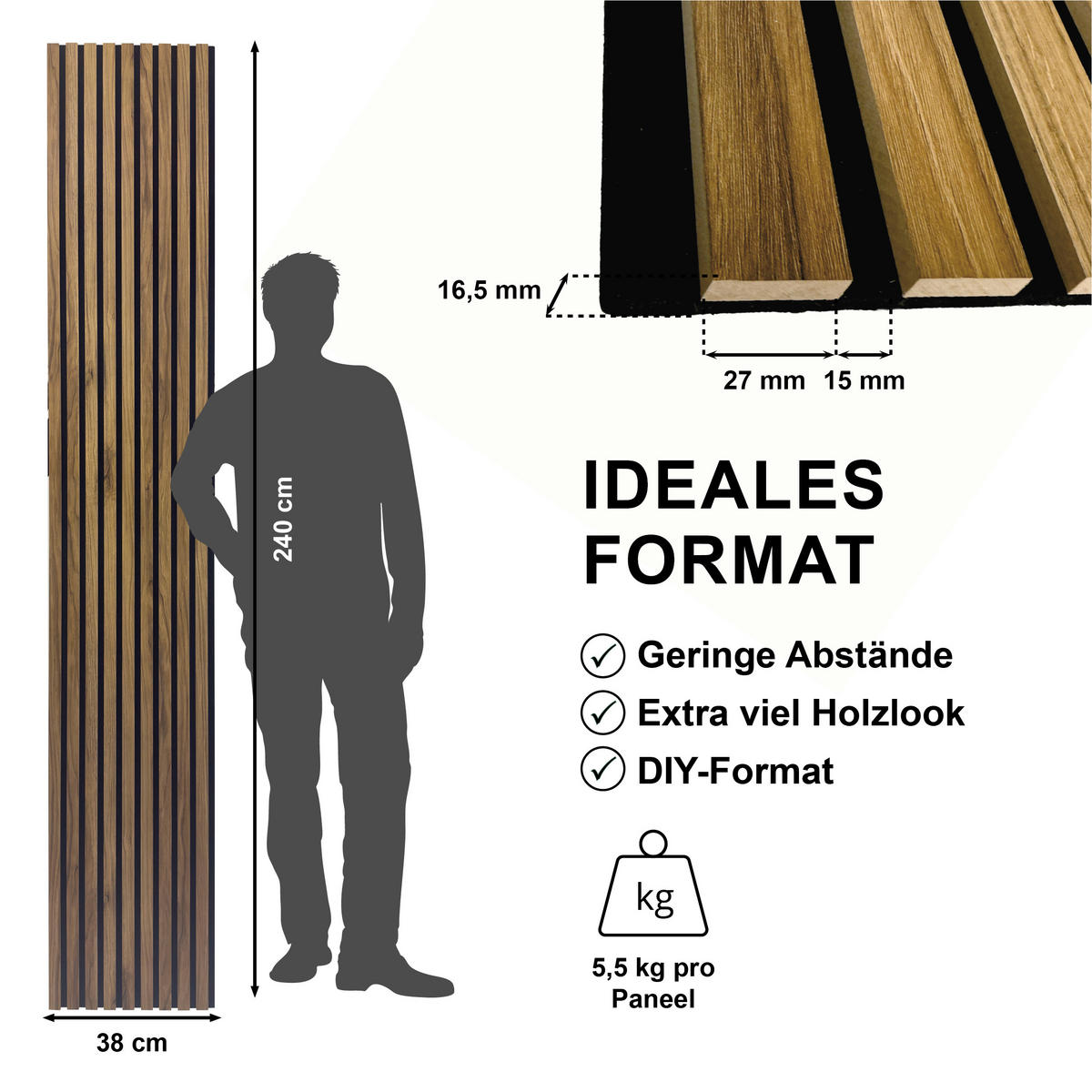 AKUSTIKPANEEL Economico  - Eichefarben, Basics, Holzwerkstoff/Kunststoff (240/38/1,65cm)