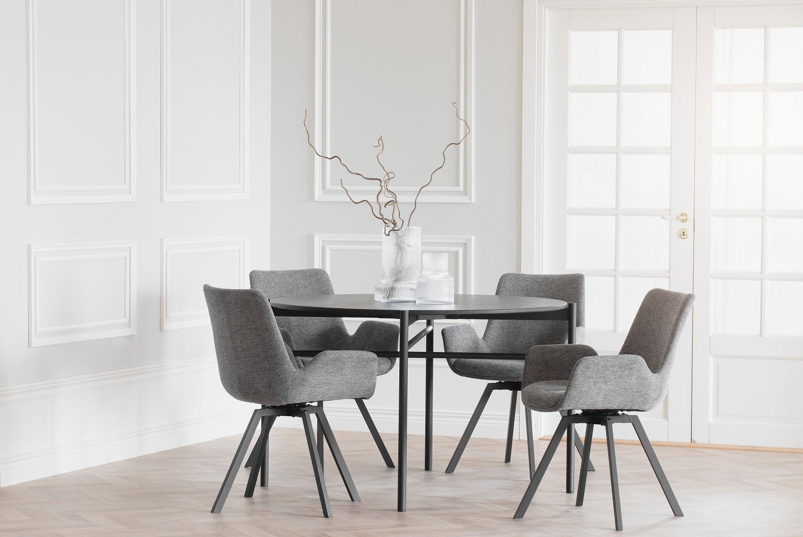 STOL flatväv  - svart/grå, Klassisk, metall/textil (58/83/60cm) - Rowico