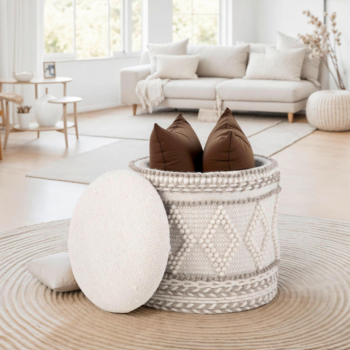 HOCKER Struktur Creme  - Creme, Basics, Textil (40/45/40cm) - Livetastic