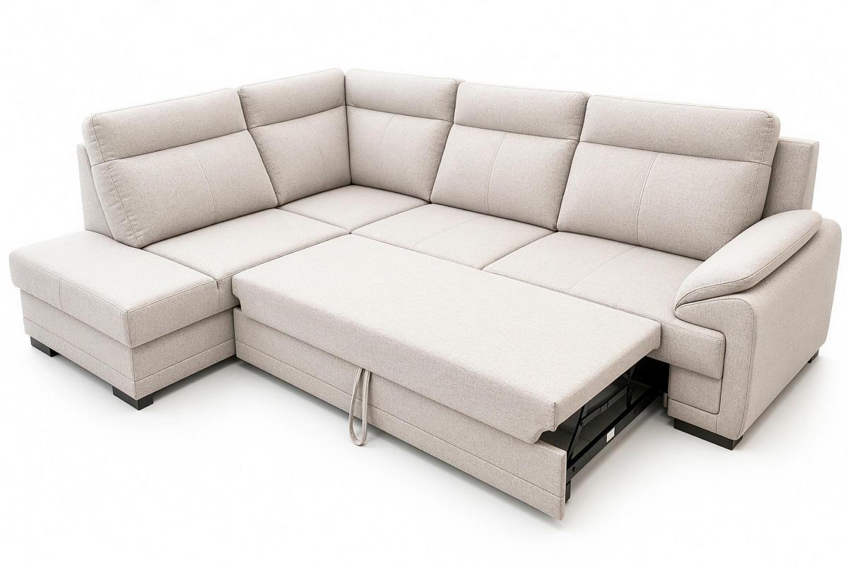 ECKSOFA ALTONA in Flachgewebe Sandfarben  - Sandfarben/Schwarz, Basics, Holz/Holzwerkstoff (272/207cm) - MID.YOU