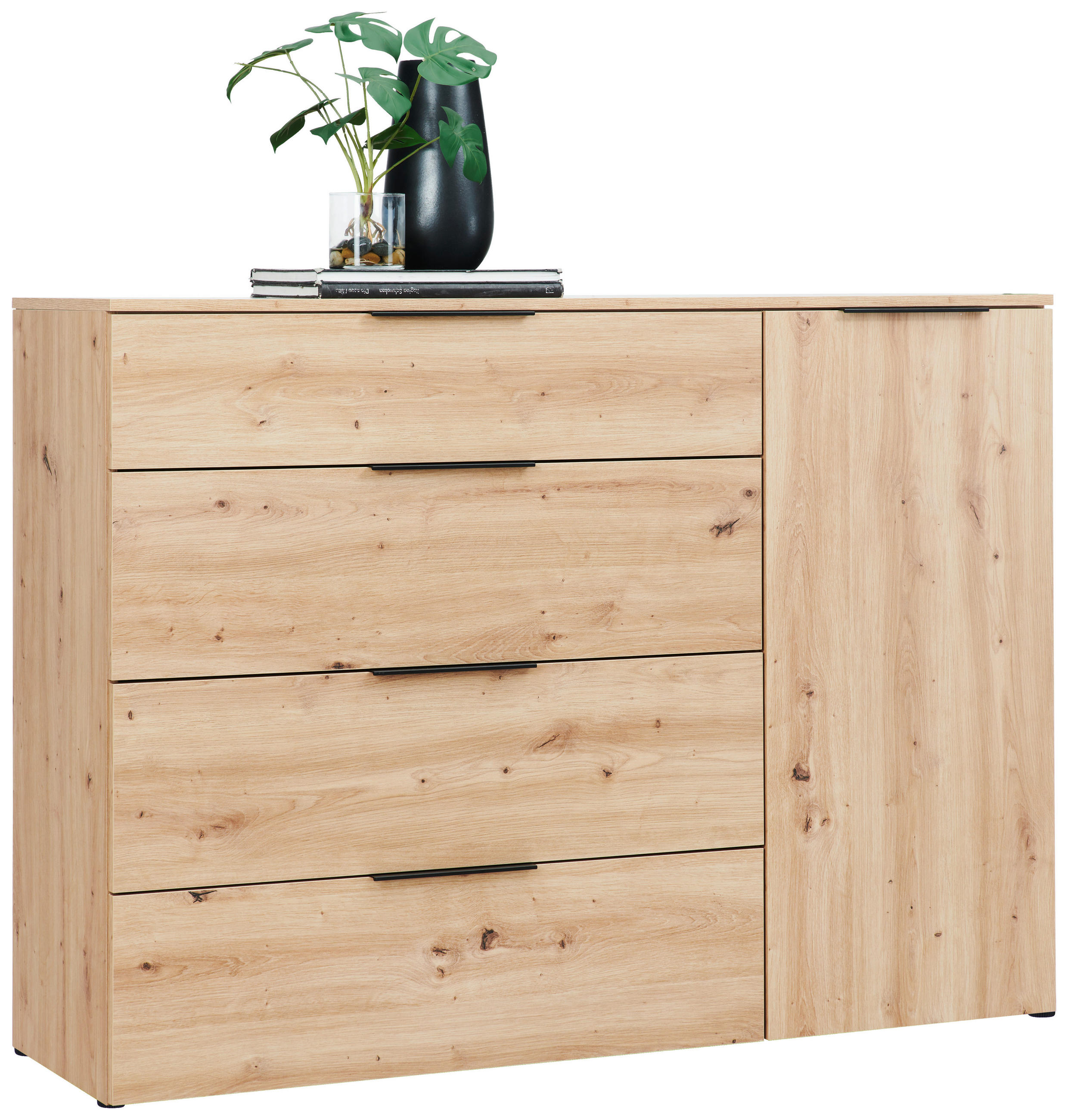 SIDEBOARD Eichefarben Einlegeböden - Eichefarben/Schwarz, Basics, Holzwerkstoff/Kunststoff (135,3cm)