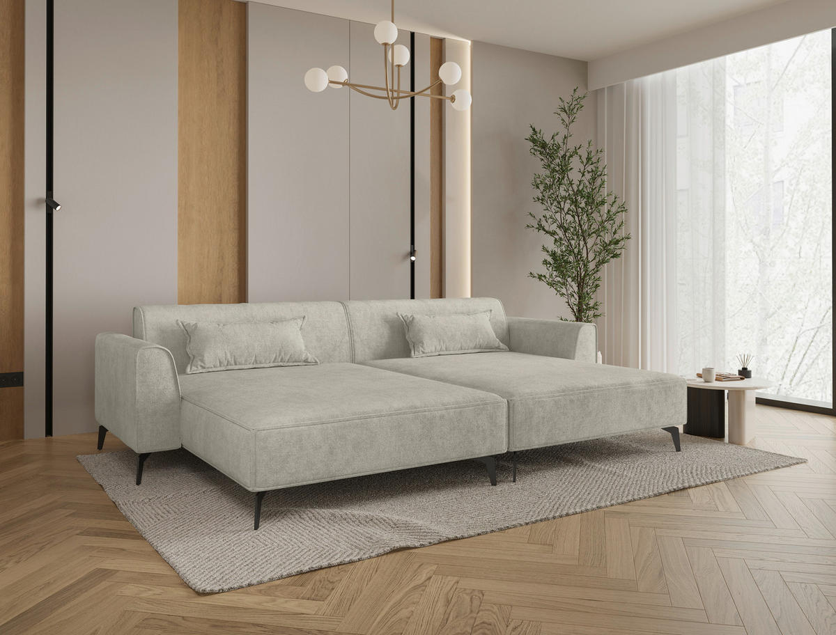 BIGSOFA  in Chenille Naturfarben  - Hellbraun/Schwarz, MODERN, Textil/Metall (300/80/190cm) - Carryhome