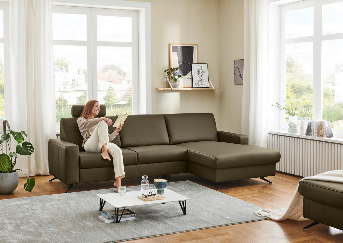 ECKSOFA Beldomo premium Opal Echtleder  - Opal/Schwarz, Design, Leder/Metall (267/165cm) - Lomoco