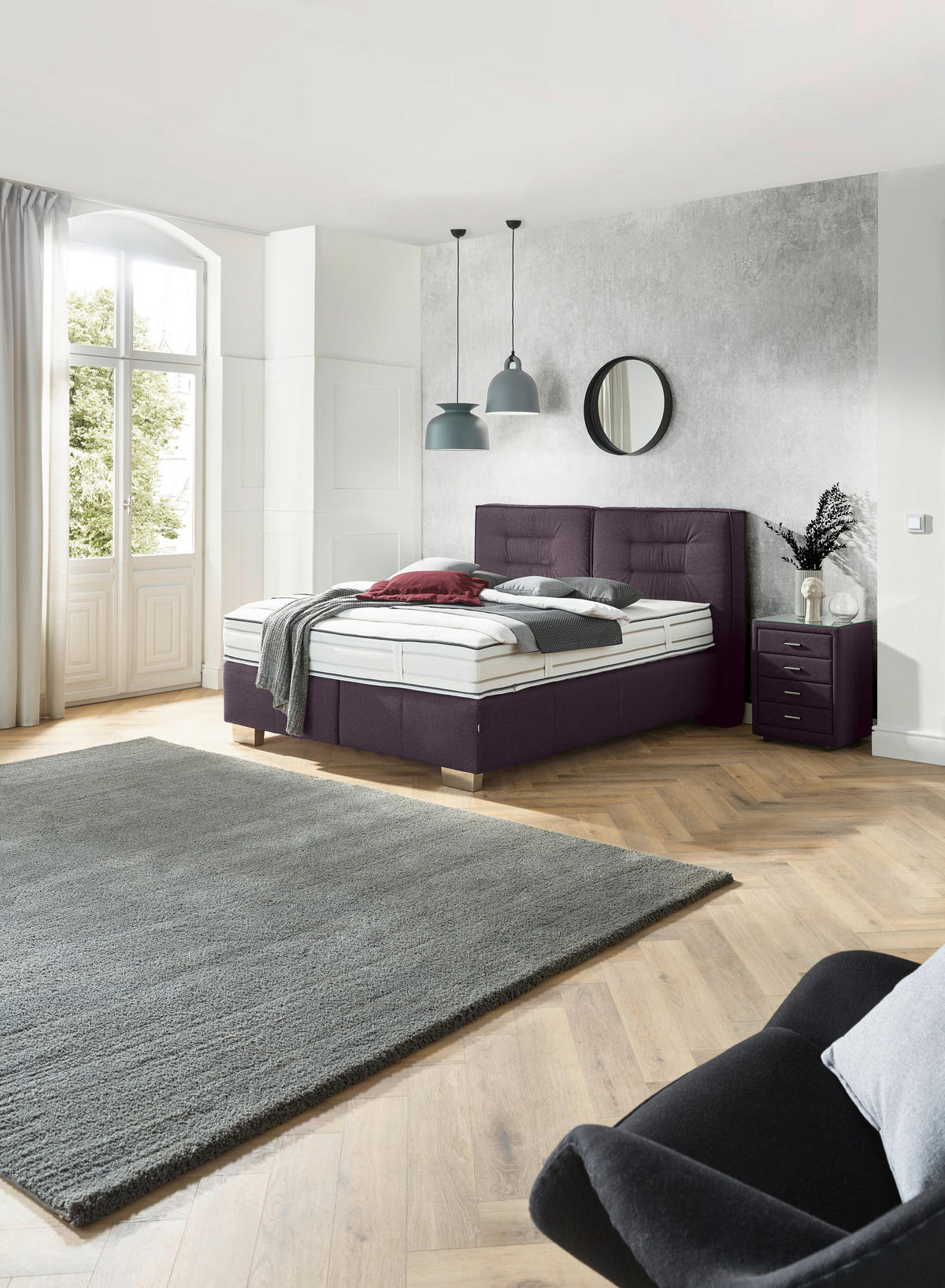 BOXSPRINGBETT 160/200 cm  in Brombeere  - Chromfarben/Brombeere, Konventionell, Textil (160/200cm) - Dieter Knoll