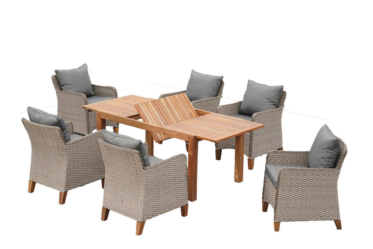 GARTENTISCHGRUPPE Akazie Hartholz Stahl  - Beige/Beigebraun, KONVENTIONELL, Holz/Kunststoff - Gardenson