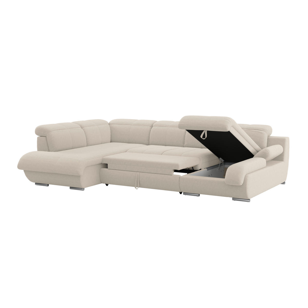 WOHNLANDSCHAFT MULTI Naturfarben Chenille  - Chromfarben/Naturfarben, MODERN, Textil/Metall (228/345/184cm) - Livetastic